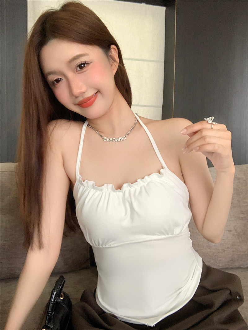 Real shot ~ Gentle and pure desire, irregular bellyband, halter neck camisole, sleeveless bottoming top for women