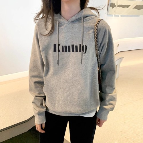 Hong Kong style niche printed hooded sweatshirt for women plus velvet loose top autumn and winter new casual jacket trend