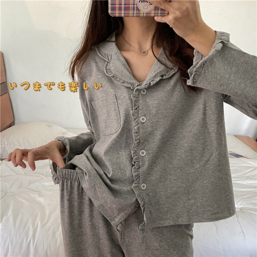 Actual Korean style pure cotton pajamas for women ins fall and winter students cute loose long sleeves