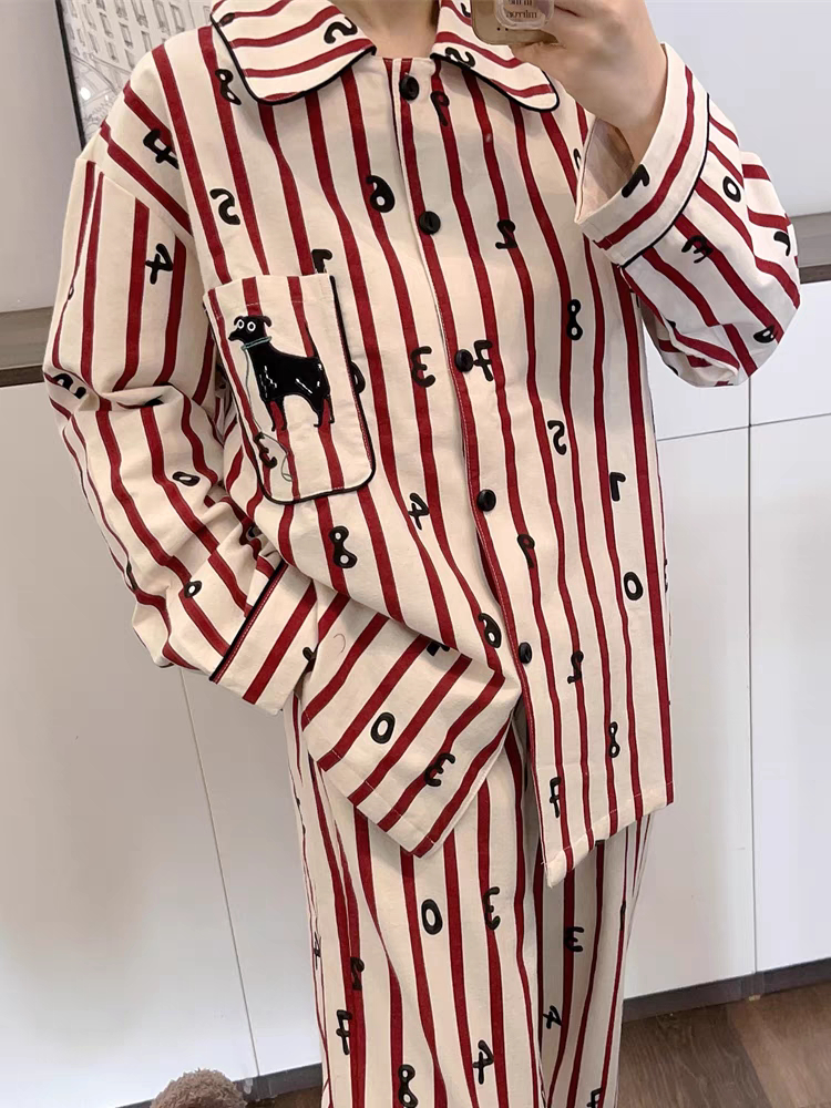 Ins style Korean style striped pajamas for women spring and autumn new Internet celebrity fashion digital printing long-sleeved home wear set