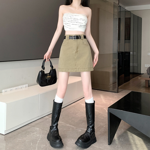 Actual shot of 2024 new summer Korean style versatile slimming A-line skirt high-waisted skirt anti-exposure casual hip-covering short skirt