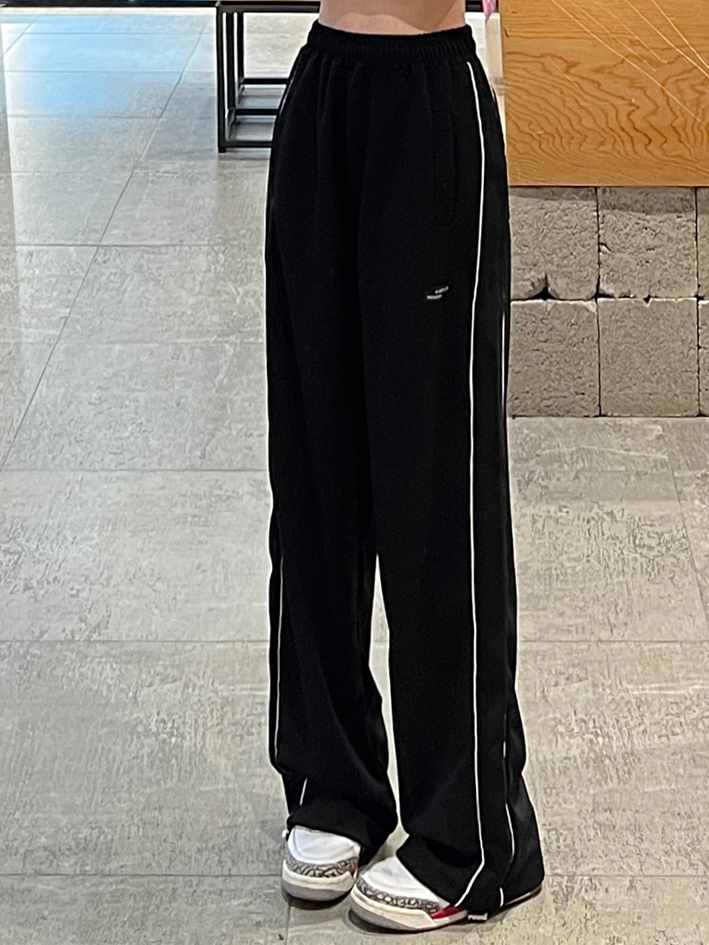 Real shot of high-quality twill spring American striped sports pants drapey wide-leg casual pants
