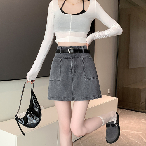 Actual shot of 2024 spring and summer new American retro workwear hot girl denim skirt high waist versatile A-line skirt