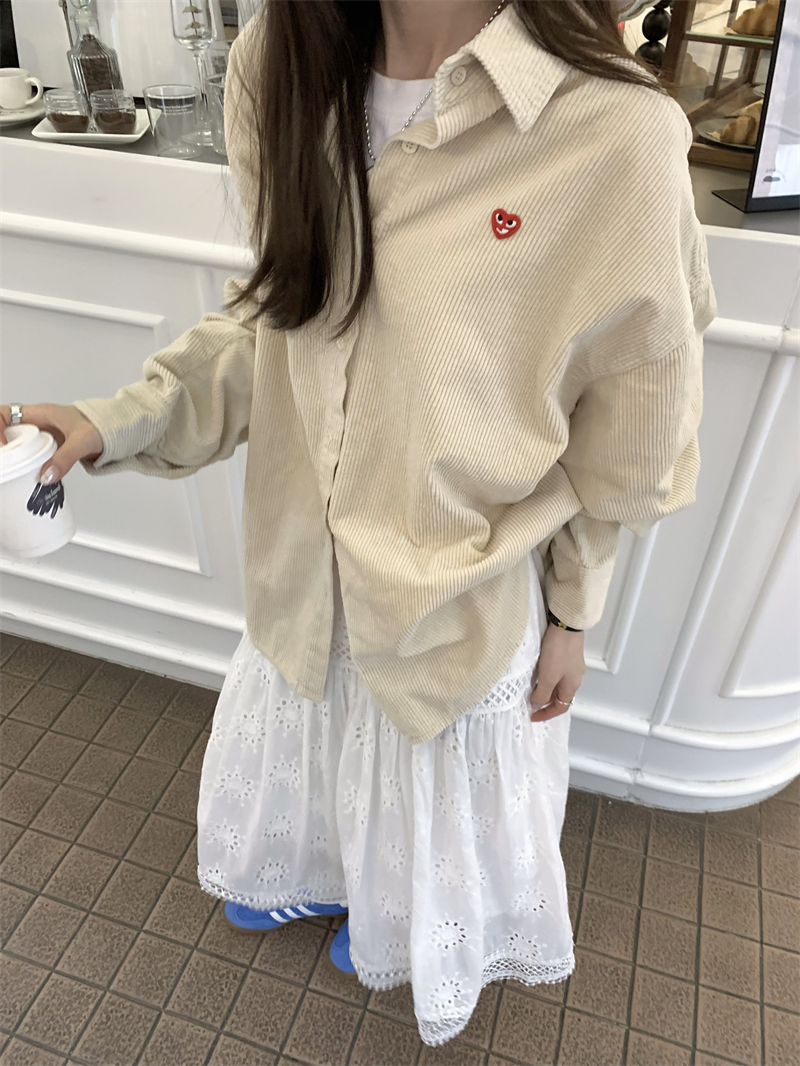 Real shot 2024 spring new pure cotton corduroy love embroidered shirt jacket