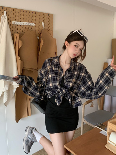 Actual shot of 2024 new spring plaid shirt for women, lazy style loose shirt, cardigan jacket, long-sleeved top