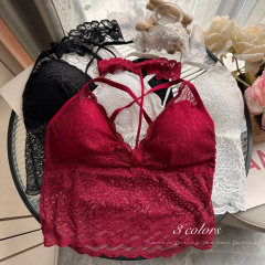 Real shooting sexy lace bra without steel wire strap hanging neck ins internet celebrity girl bra underwear strapless vest 