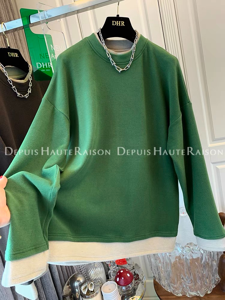 Official picture extra large size 300 pounds thickened German velvet fake two-piece loose lazy style T-shirt top