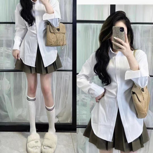 White waist slimming long-sleeved shirt for women Korean style niche early autumn new versatile solid color slim shirt