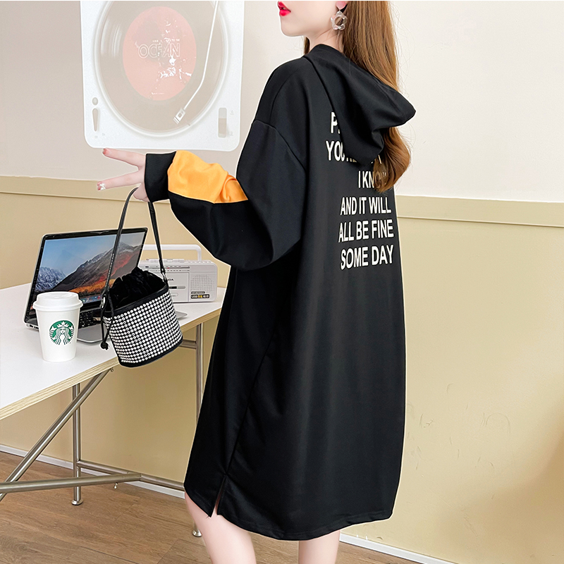 Actual shot-2024 spring Korean style loose fish scale extra large size women's hooded mid-length thin sweatshirt for women