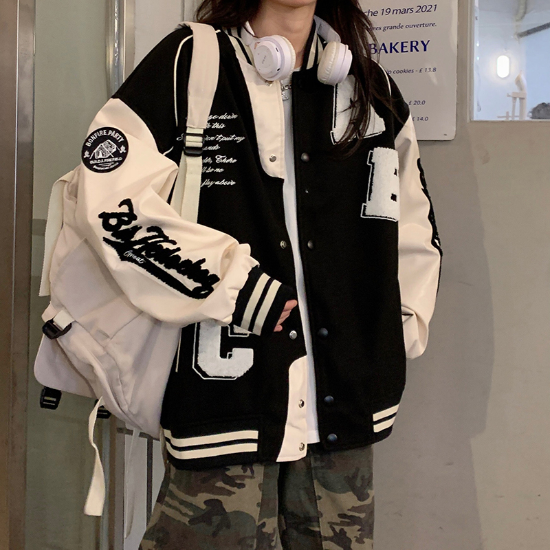 Baseball uniform for girls spring, autumn and winter thickened college style casual jacket for middle and high school students
