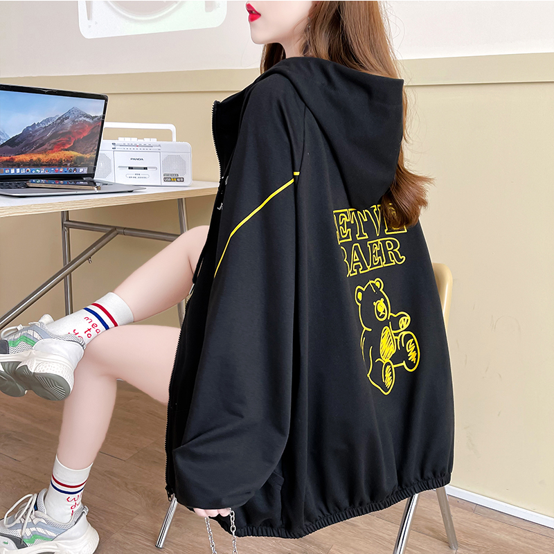 Actual shot - 2024 spring Korean style loose fish scale double layer hooded large size 300 catties zipper jacket thin sweatshirt for women