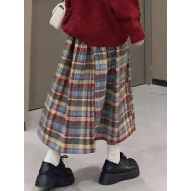 Spring and Autumn 2024 New Plaid Rainbow Color Skirt for Women