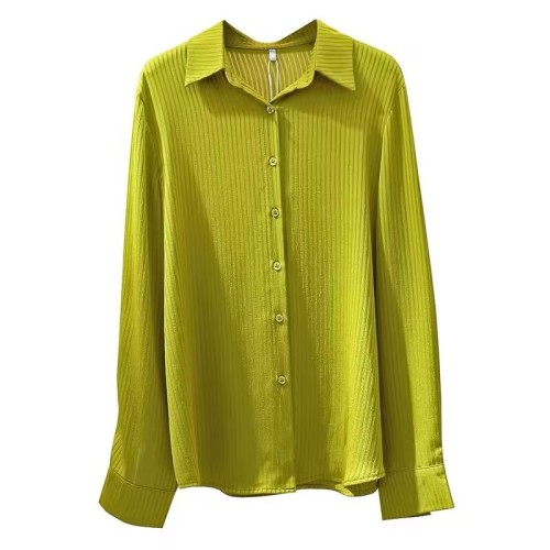 2024 new fashionable striped long-sleeved shirt, versatile slim lapel ice silk chiffon shirt, women's shirt, sun protection shirt