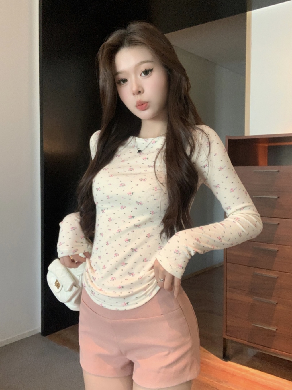 實拍 新款韓版甜美碎花圓領修身顯瘦T恤