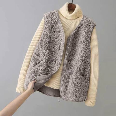 Vest Women's Vest Jacket Fur One-piece Spring and Autumn Korean Style Imitation Lamb Wool Outer Wear Waistcoat Trendy