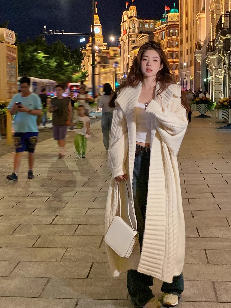 WITHMXBOOM gray gray home soft sweater knitted jacket women's early autumn new temperament mid-length cardigan