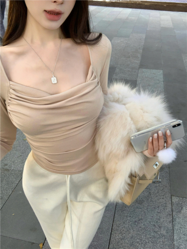 Actual shot~ Swing collar long-sleeved bottoming shirt for women autumn and winter new style bottoming top T-shirt slim fit