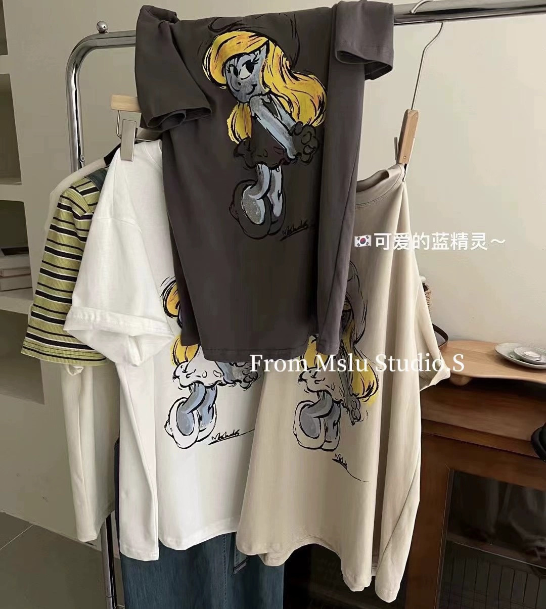 2024春夏韓版新款純棉短袖女後包領圓領印花寬鬆百搭大碼女裝T恤