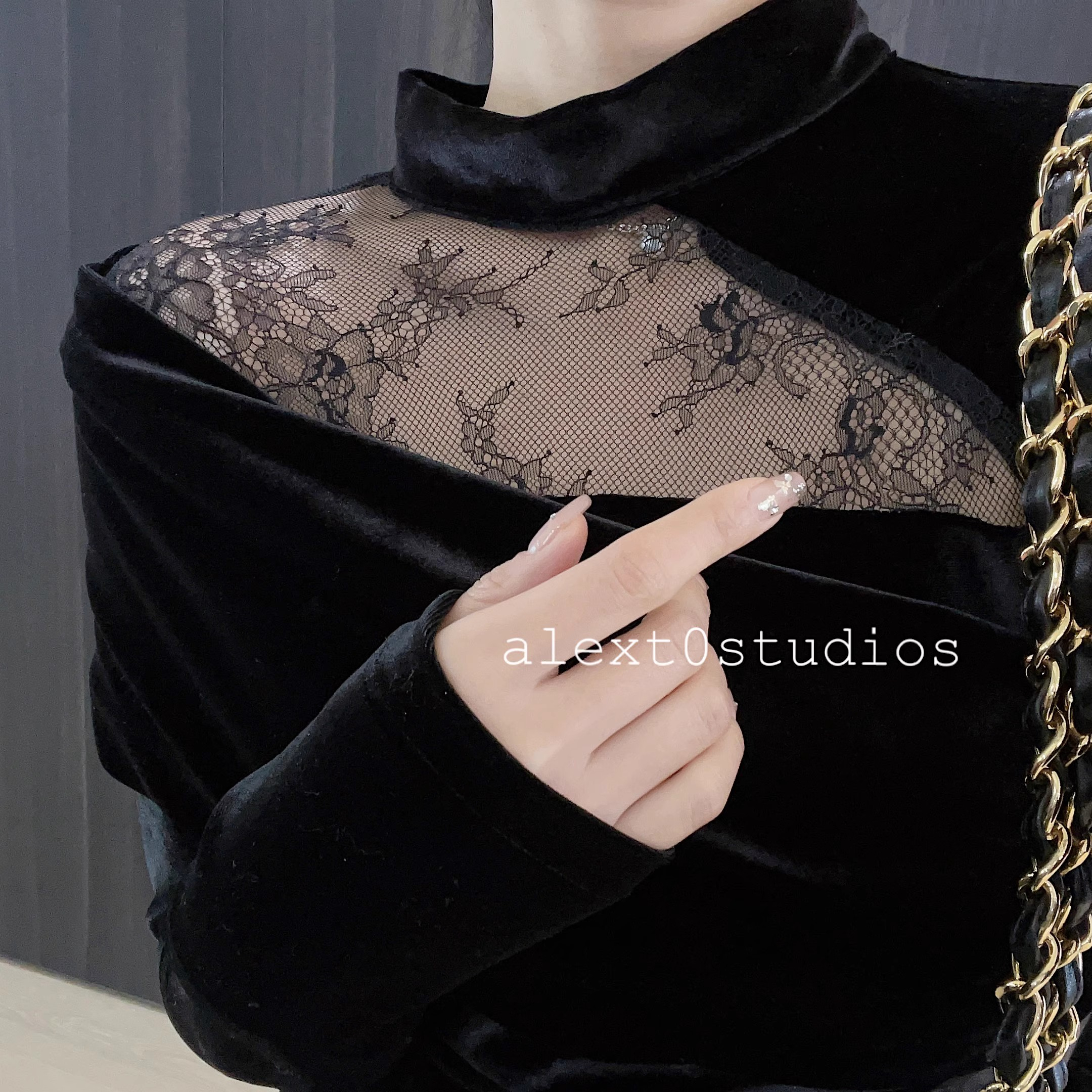 赫本風御姐絲絨連衣裙富家千金性感純欲蕾絲宴會氣質禮服小黑裙女