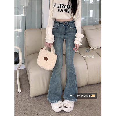 修身馬蹄褲~辣妹鉚釘微喇牛仔褲小個子高腰修身馬蹄長褲