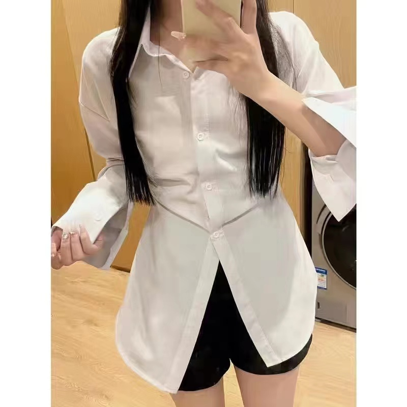 2024 New Waist Shirt Women's Korean Spring and Autumn Style Niche Design Temperament French Slimming Layer Top