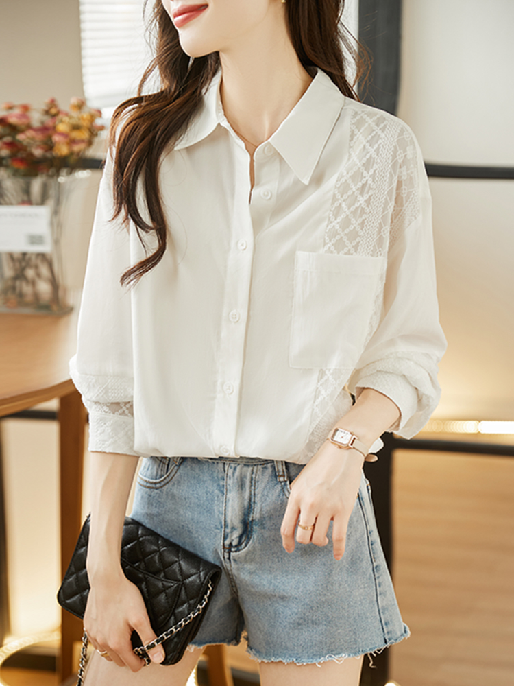 Fashionable temperament chiffon shirt women's early spring 2024 spring new loose tops slim and versatile western style shirts