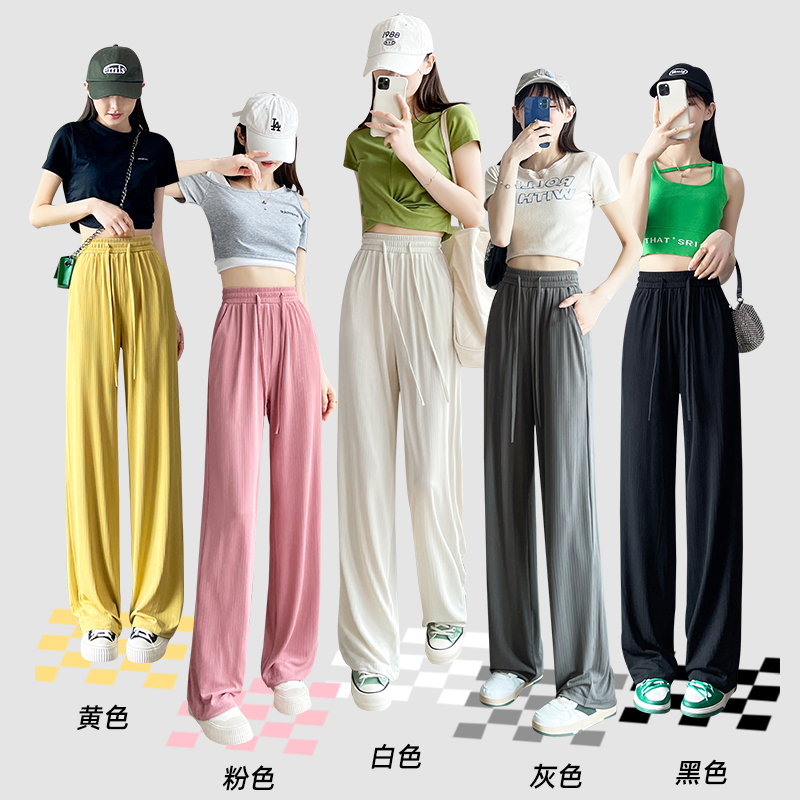 百褶皺 闊腿褲女2024新款秋季寬鬆直筒休閒拖地褲直筒褲顯瘦百搭