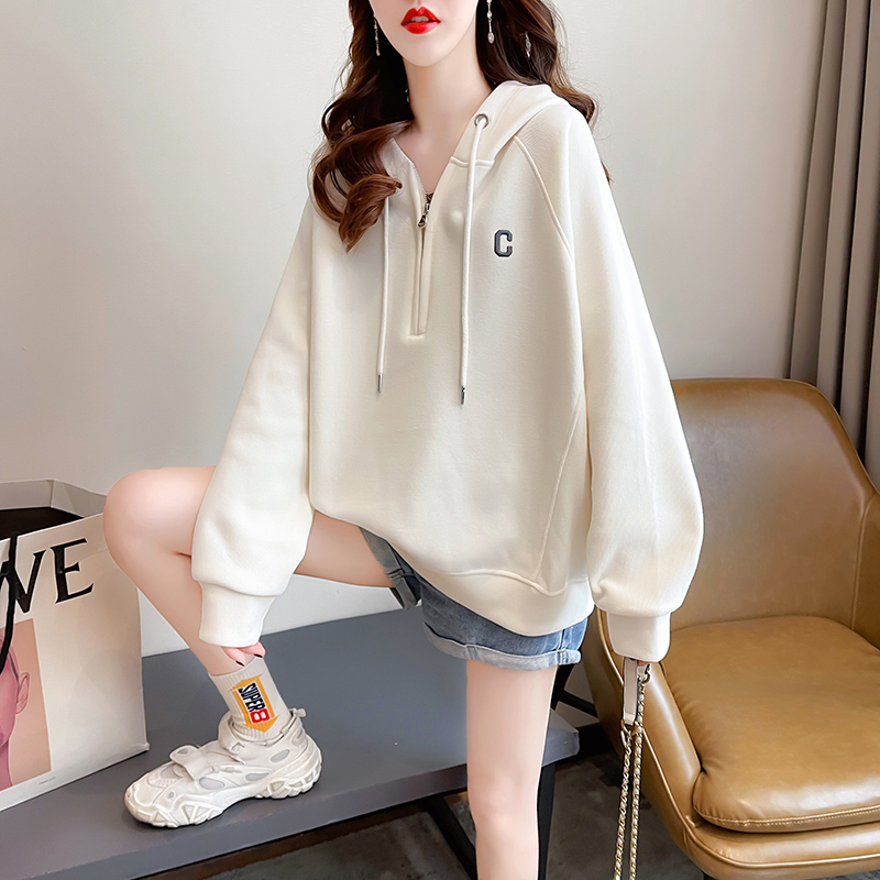 First real shot of rice O'Dell sweatshirt for women spring and autumn thin hooded embroidered long-sleeved T-shirt tops for women plus size