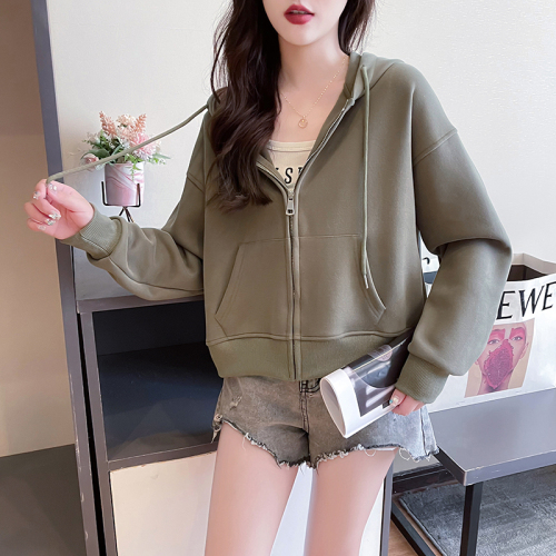 Real shot of pure cotton surface Chinese cotton composite 320g sweatshirt women's spring and autumn cardigan coat tops large size women's clothing 200 pounds