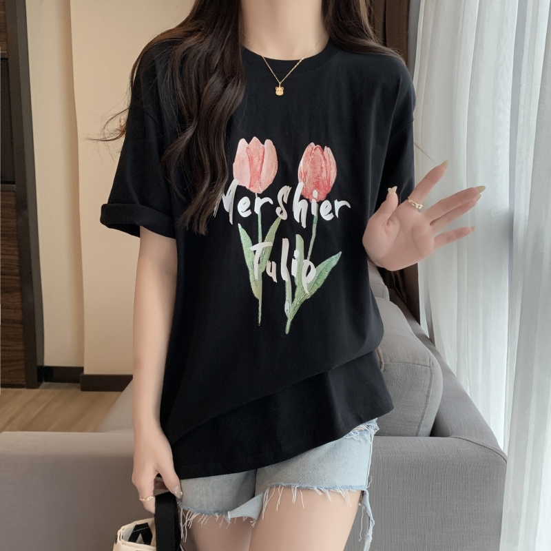 實拍  200g精梳100%純棉中長款寬鬆短袖T恤女大碼