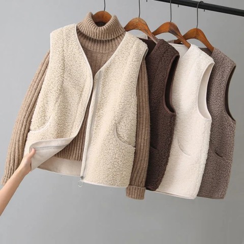 Vest Women's Vest Jacket Fur One-piece Spring and Autumn Korean Style Imitation Lamb Wool Outer Wear Waistcoat Trendy
