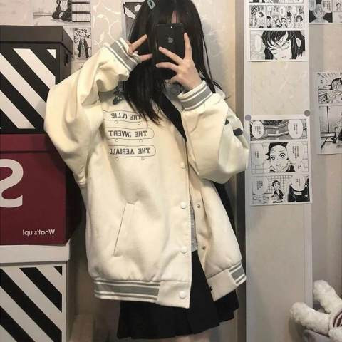 Autumn female student ins Korean style loose and versatile Japanese style sweet and cool love baseball uniform jacket