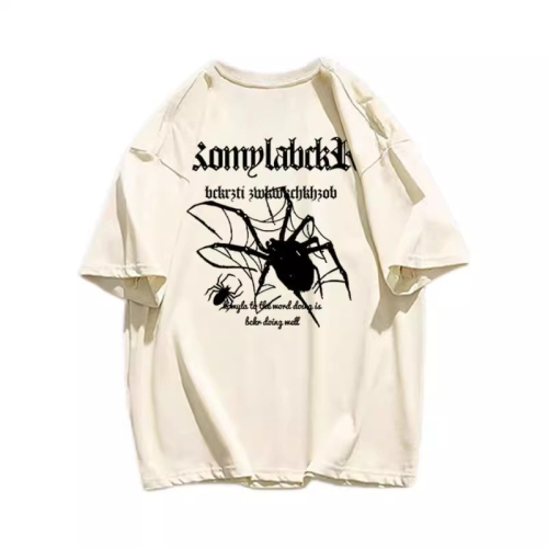 双纱250克美式暗黑风vintage蜘蛛印花高街短袖T恤女