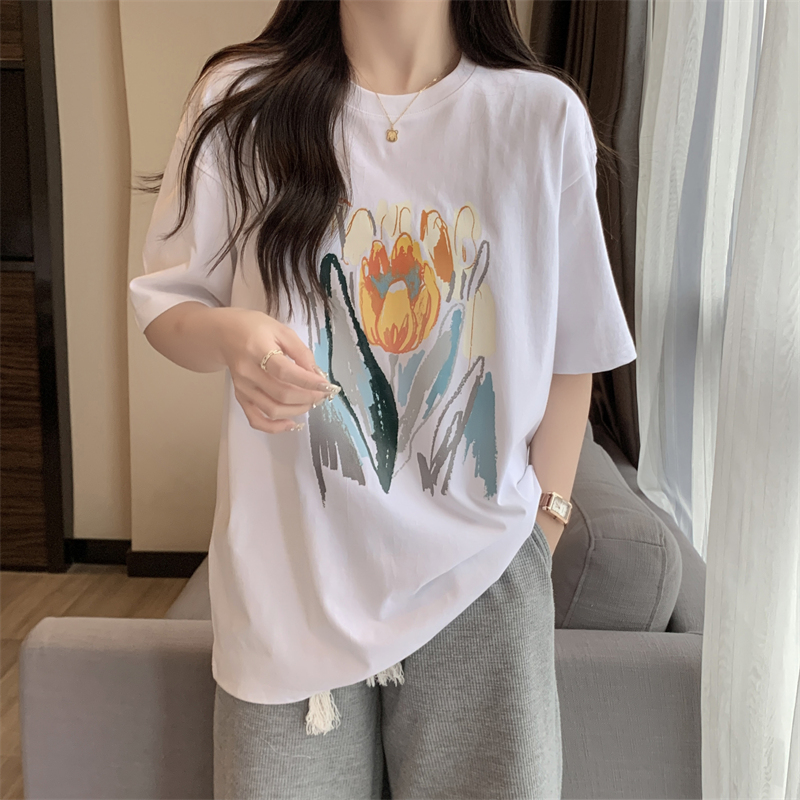 實拍 100%棉200g精梳純棉 夏裝短袖T恤女寬鬆韓版