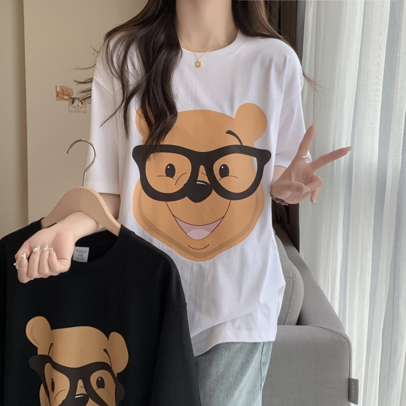 實拍 100%棉200g精梳純棉 夏裝短袖T恤女寬鬆韓版
