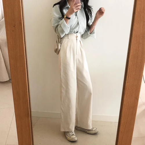 韩国chic复古宽松慵懒条纹长袖衬衫女