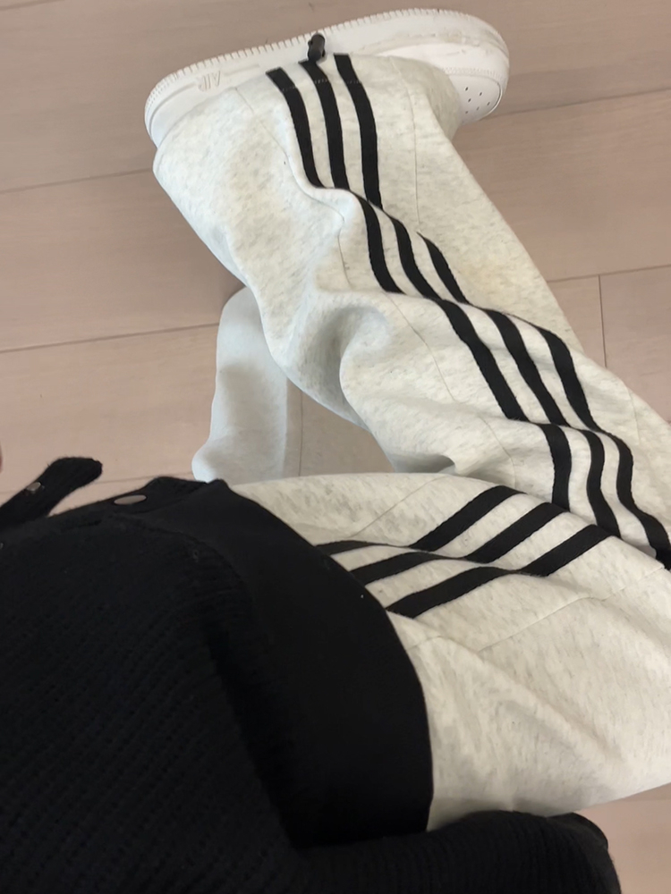 黑色條紋運動褲女秋冬季新款顯瘦直筒闊腿褲寬鬆三條槓休閒衛褲子
