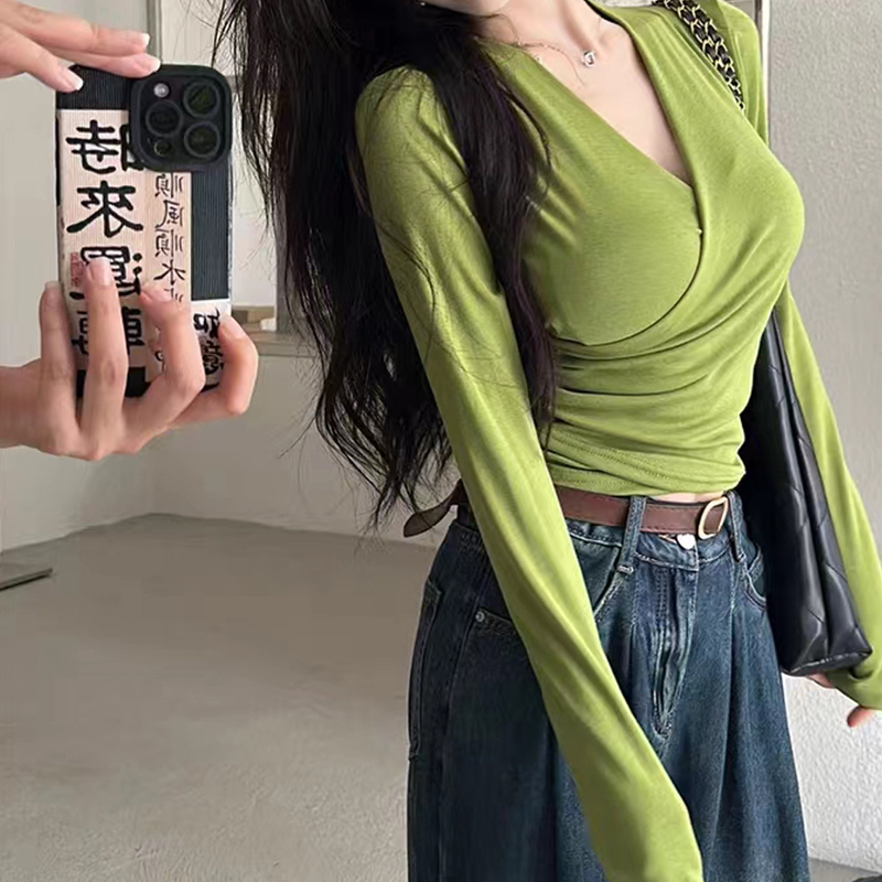 3 marks, needlework, hot girl solid color careful machine short T-shirt top