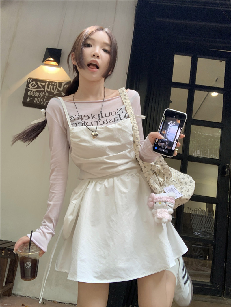 實拍輕薄新品防曬T恤+重工設計感小眾韓系露背吊帶裙
