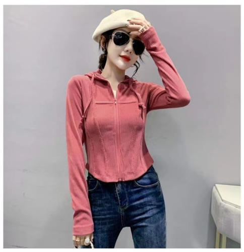 Hooded thin coat for women spring and autumn 2024 new zipper long-sleeved cardigan slim hot girl tops for women