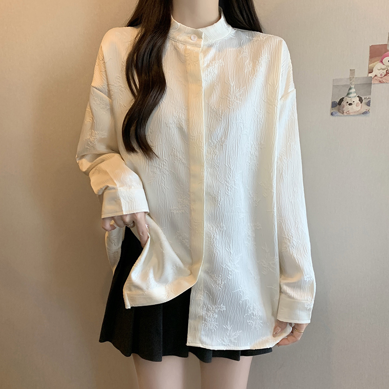 Real shot of new Chinese style retro embroidered jacquard long-sleeved shirt new design national style top