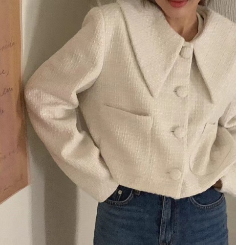 Korean chic lapel buttoned long sleeve mini jacket