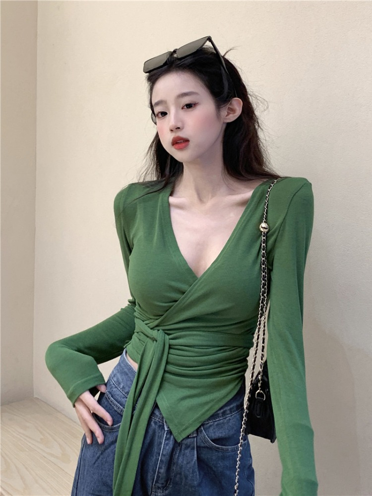 3 marks, needlework, hot girl solid color careful machine short T-shirt top