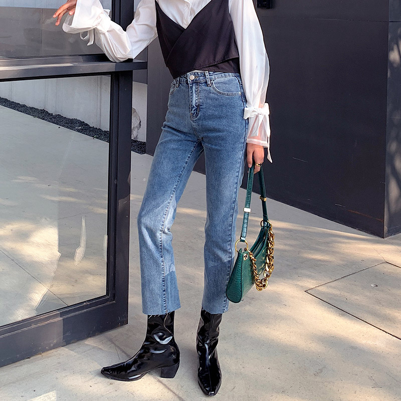 Pencil Pants Series Real shot of high-waisted new jeans for women 2024 spring new tight-fitting nine-point straight pants