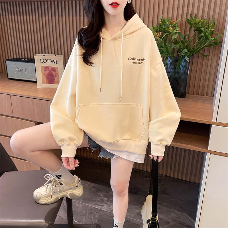 Actual shot of 2024 spring pure cotton composite hooded sweatshirt women's thin fake two-piece top design plus size women's clothing