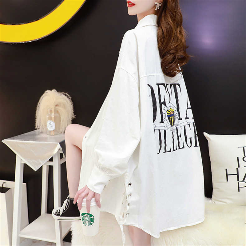 Official Photo Pure Cotton 2024 Spring Clothing Korean Style Loose New Ins Trendy Versatile Mid-Length Thin Shirt