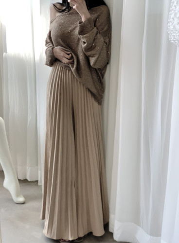 chic 2024 early spring Korean style pleated wide-leg pants extra long floor-length chiffon trousers 6066