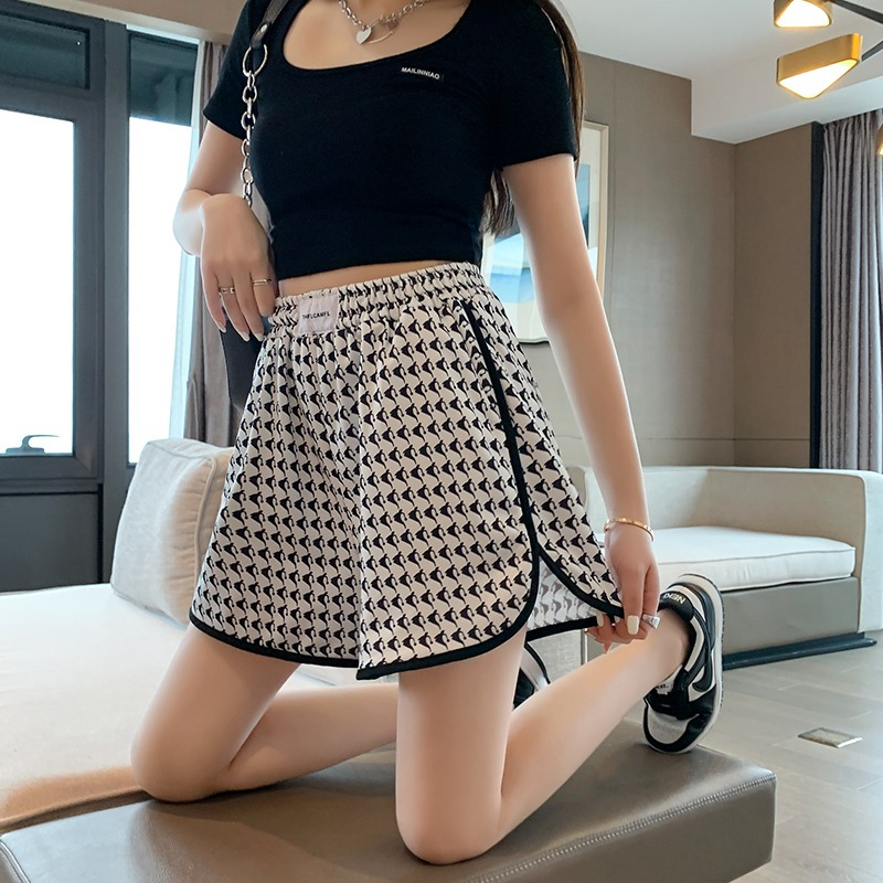 短褲女夏季新款高腰百搭2024印花運動褲顯瘦闊腿褲寬鬆休閒a字褲