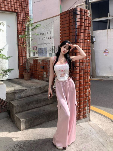 韩版美式辣妹印花吊带背心女夏季外穿春秋内搭打底设计感