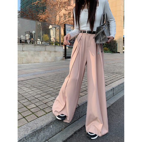 Real shot!  !  2024 loose design elastic waist casual pants women's wide leg pants high waist drape floor mopping pants